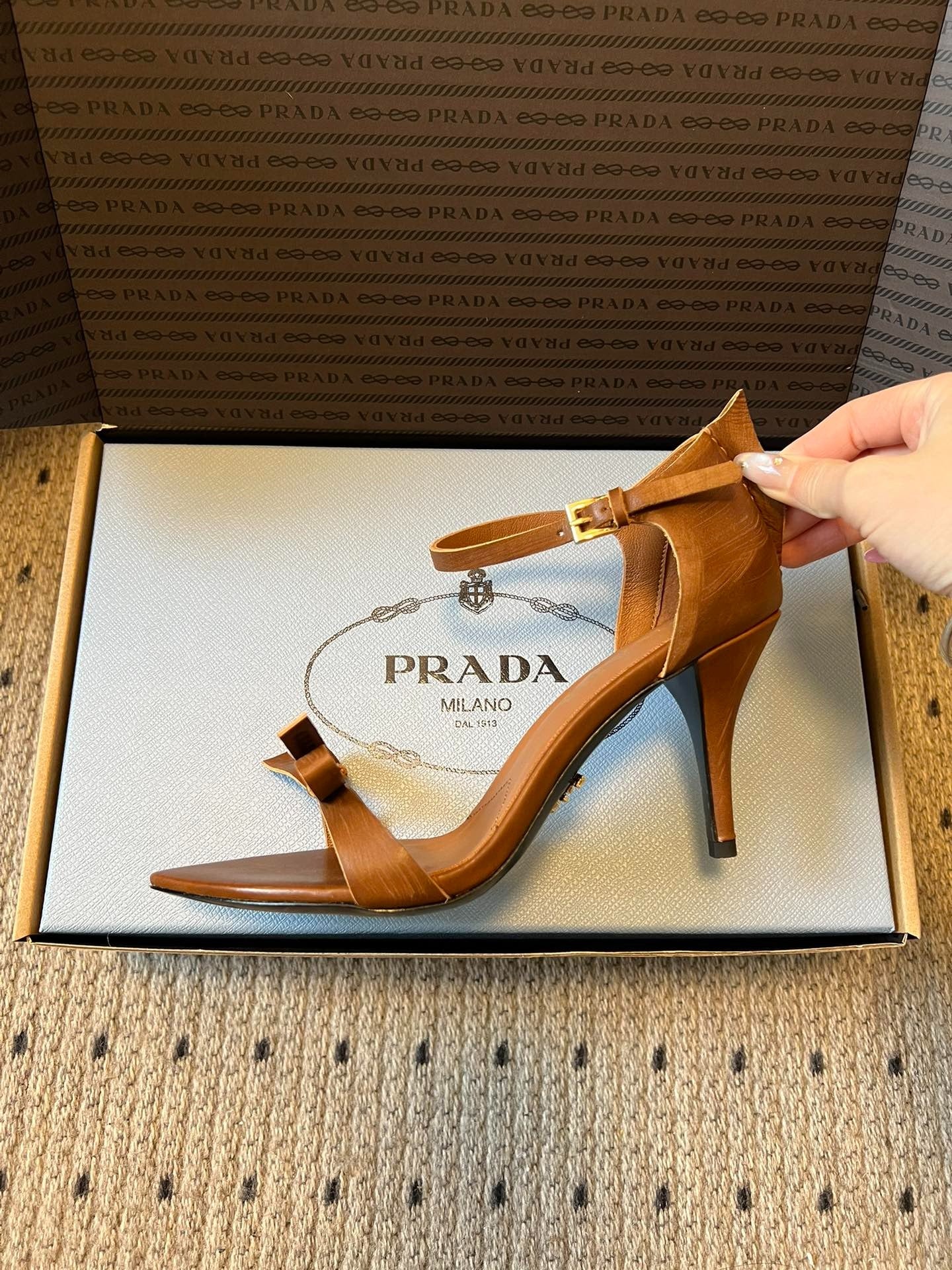 PRA 26S High-Heeled Sandals 75 Camel Brown Cowhide 627443