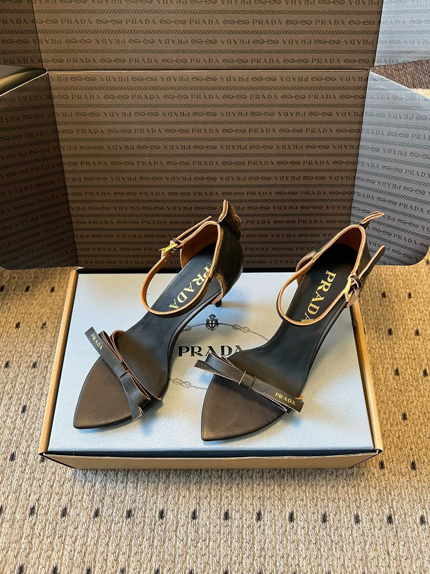 PRA 26S High-Heeled Sandals 75 Black Brown Cowhide 627444