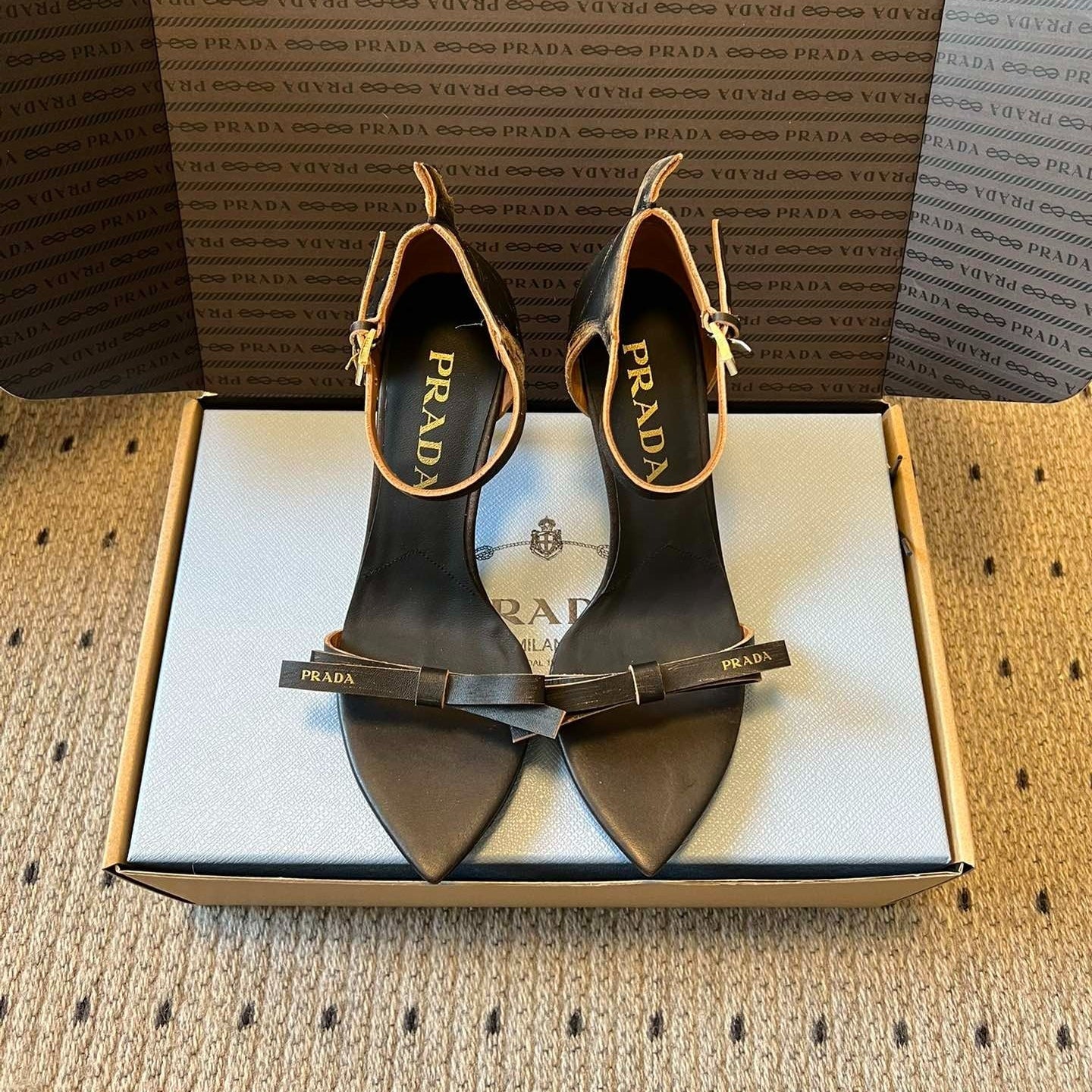 PRA 26S High-Heeled Sandals 75 Black Brown Cowhide 627444