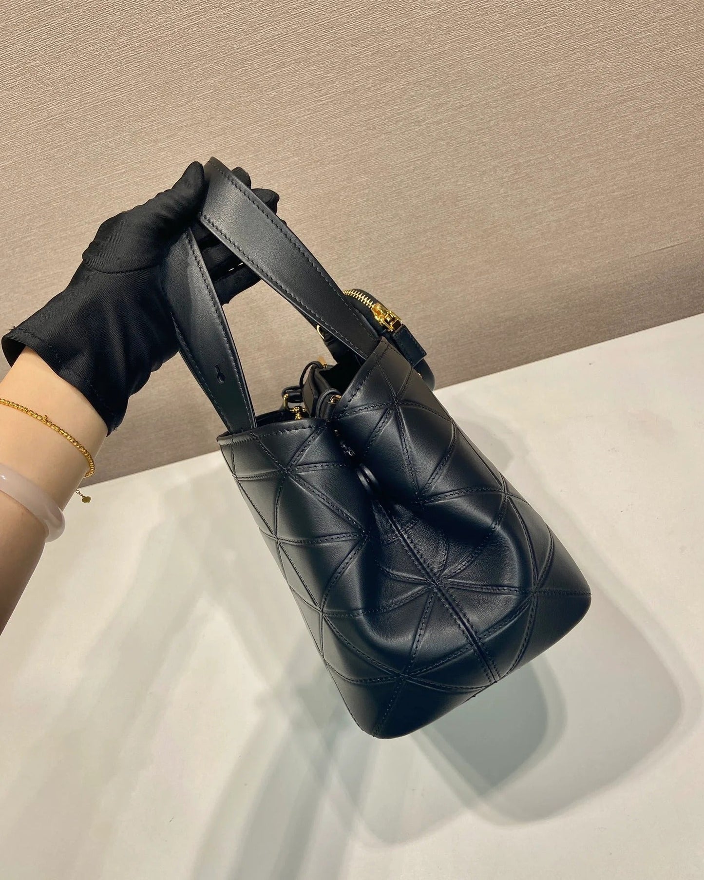 Prada 2026 Quilted Symbole Tote Bag Black Calfskin