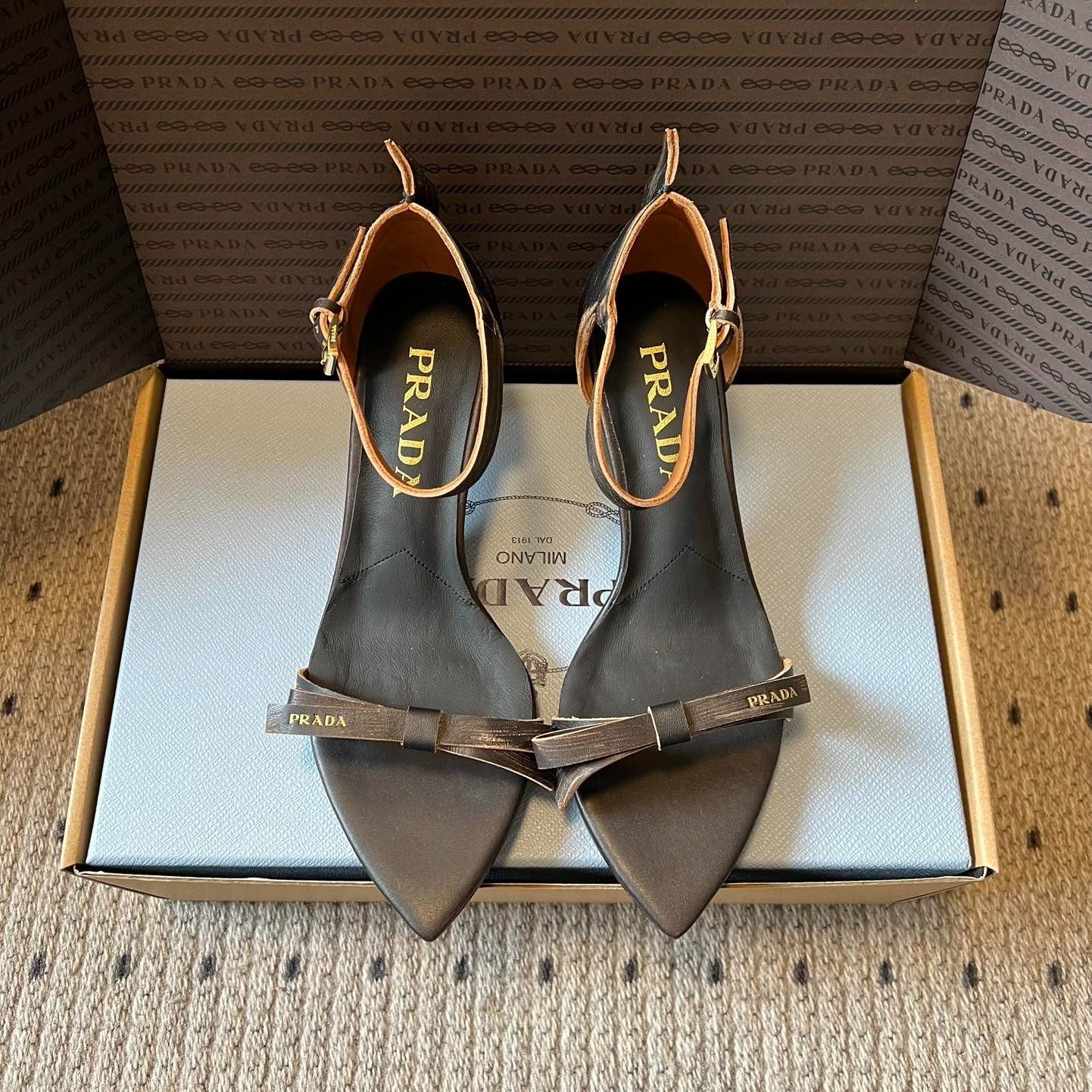 PRA 26S High-Heeled Sandals 60 Black Brown Cowhide 627445